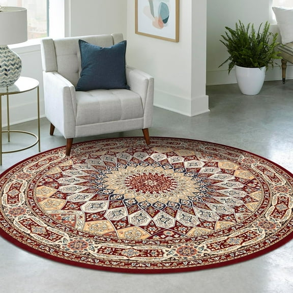 Unique Loom Narenj Collection Area Rug - Adams (5' 3" Round Burgundy/Beige)
