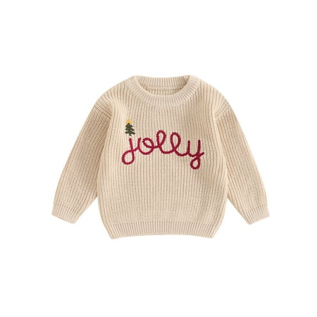 

Awevudst Toddler Christmas Sweaters Letter Embroidered Ribbed Knit Tops