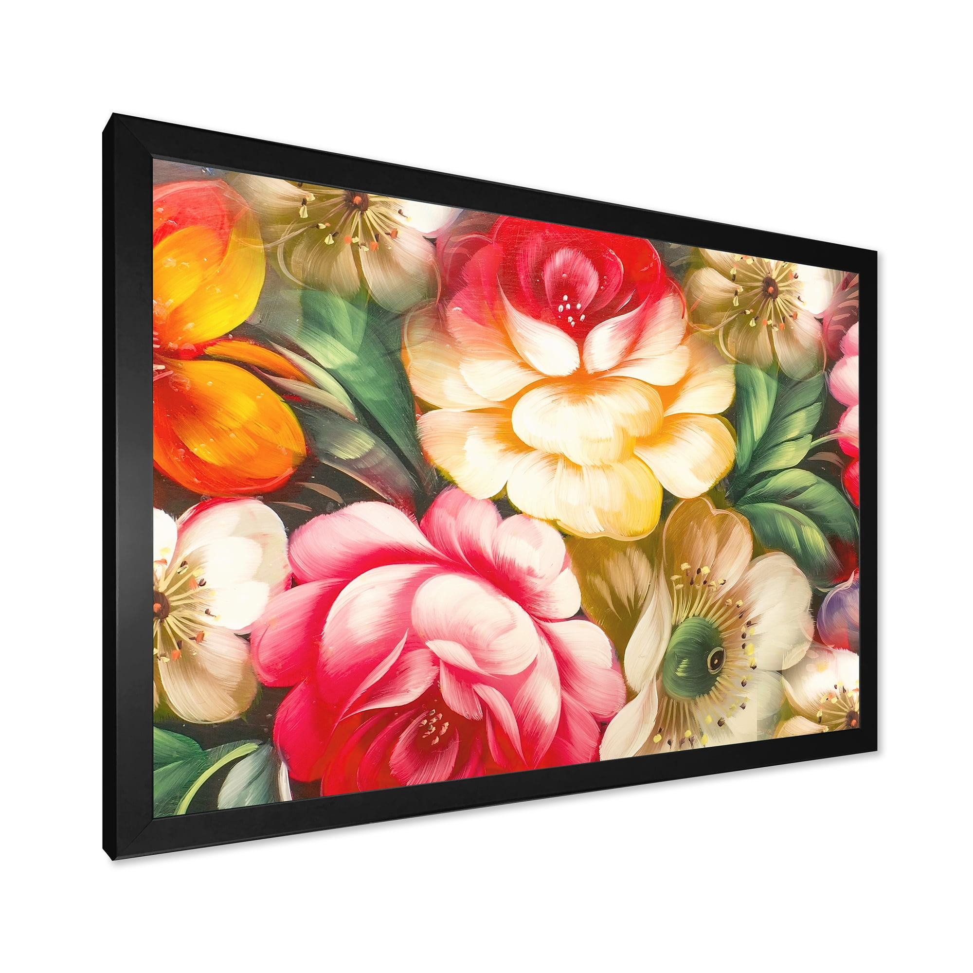 Designart 'Red and Yellow VIntage Flowers' Traditional Framed Art Print