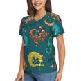 thumbnail image 2 of Women Short Sleeve V Neck Tops T-Shirts Summer Tees, Electric Gecko Lizards Psychedelic, 2 of 6