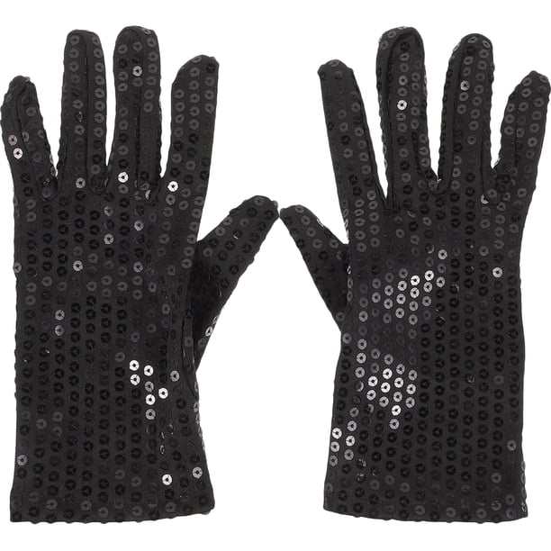 Guantes de disfraz con lentejuelas brillantes para hombre y mujer, largos hasta la muñeca, para baile, espectáculos, color negro.