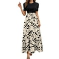 thumbnail image 2 of adviicd Summer Dresses for Women 2025 Floral Print Wrap Short Sleeve Maxi Sundress Patchwork Ruffle A Line Teacher Dress Khaki, XL, 2 of 6