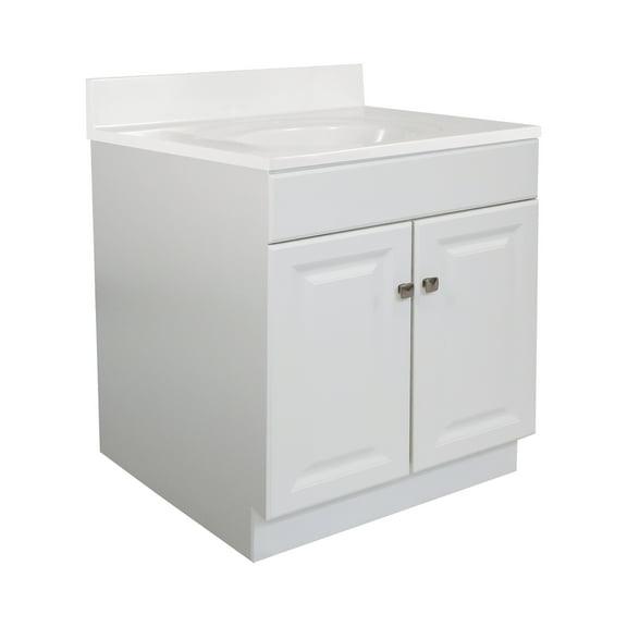 Design House 590976 Wyndham 2-Door Bathroom Vanity with Cultured Marble 4" Centerset White on White Vanity Top, Unassembled, 31x22, White
