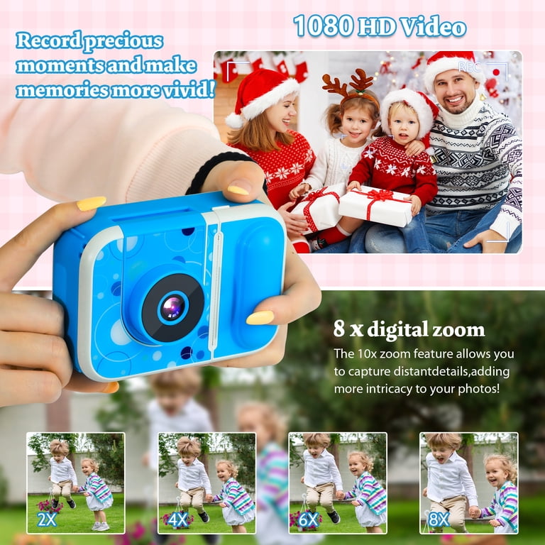 Kids Instant Print Digital Camera - 1080P Video, 2.4 Inch Screen, Built-in Flash, Fun Photo Frames, Birthday Gift For Boys & Girls