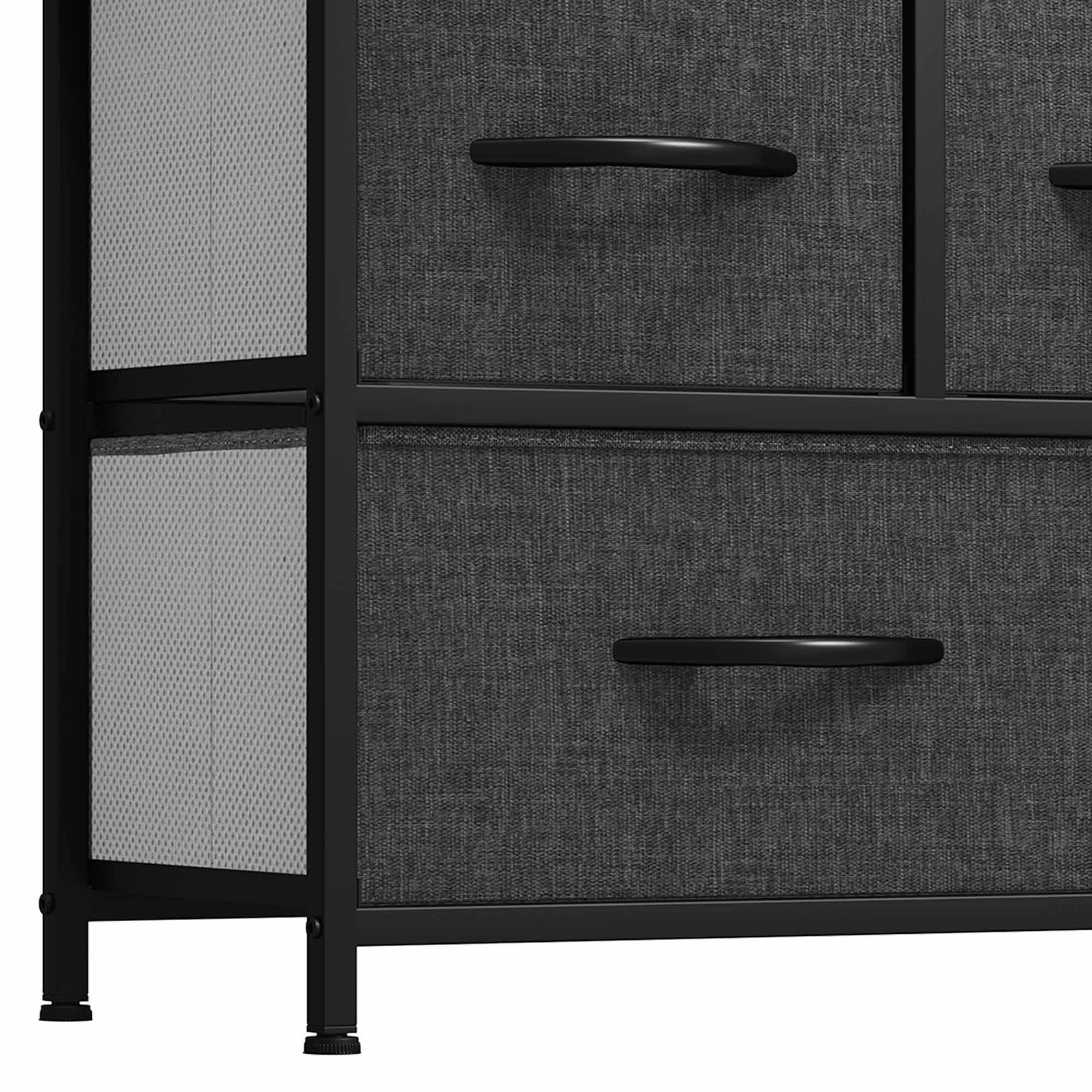 Uforic Wide 5 Drawer Storage Organizer Wooden Top Shelf for Closets, Black Grey
