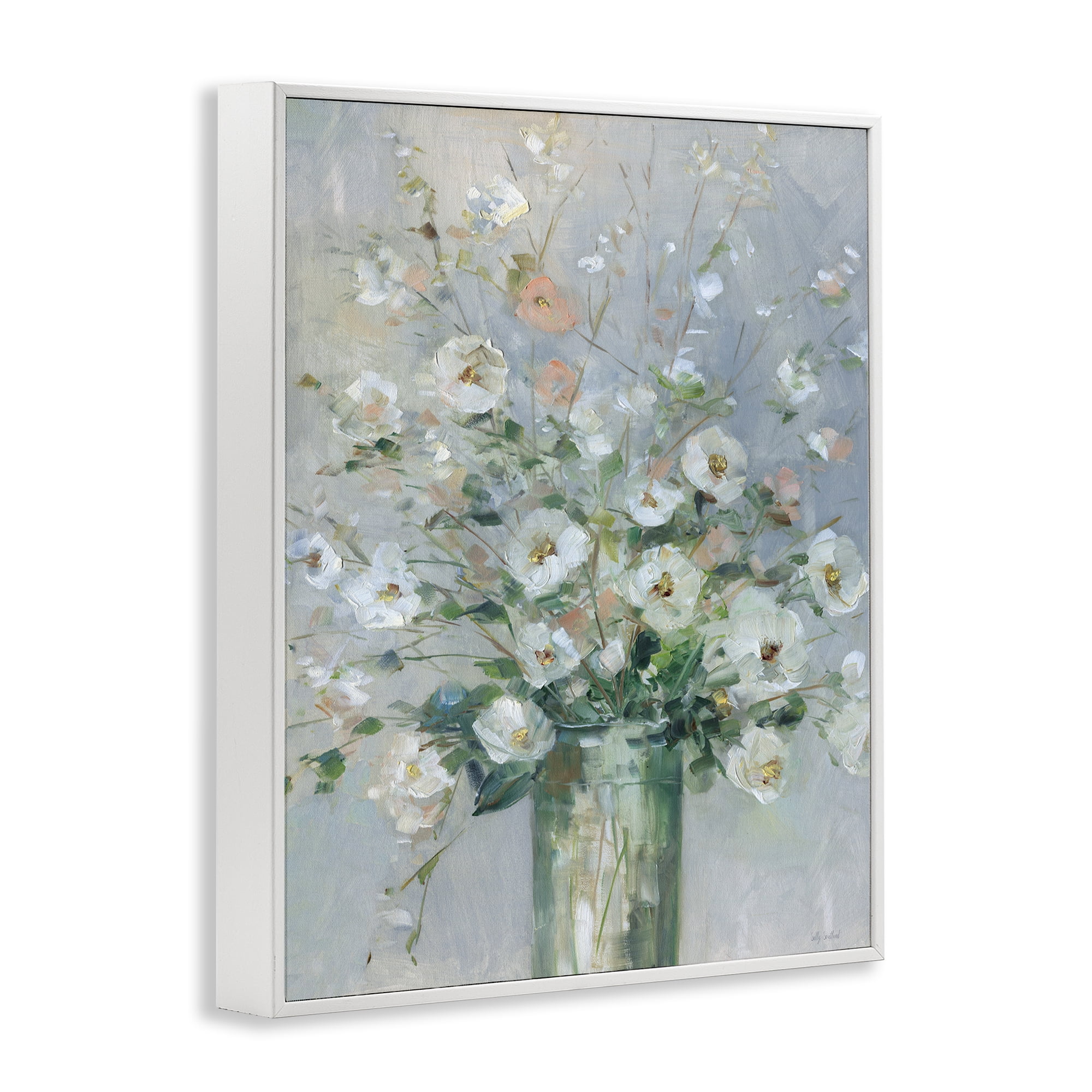 Stupell Industries Delicate White Blossoms Impression White Framed Giclee Art, design by Sally Swatland