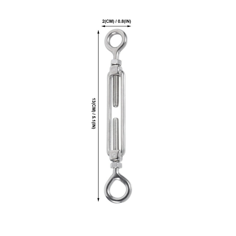Eye and Eye Turnbuckle Length Adjustable Stainless Steel Wire Tensioner Strainer, Size: 13.00, Silver