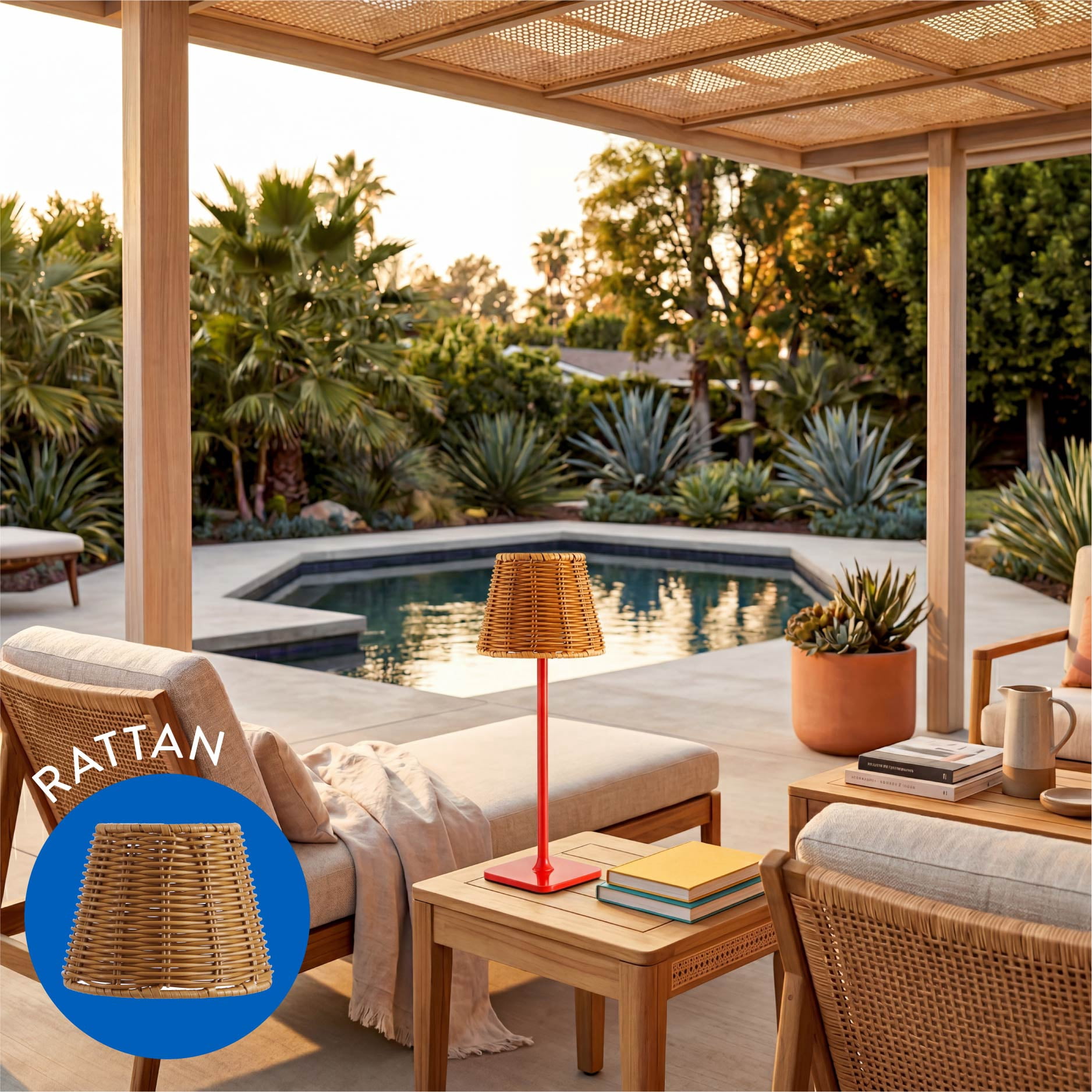 Mainstays 3-in-1 Indoor/Outdoor Rechargeable Lamp Set, Tomato