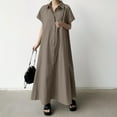 thumbnail image 4 of Women's Pullover Short Sleeve Long Skirt Loose Lapel Fashion Casual Shirt Dress Comfy Dress for Women Womens Maxi Dresses for Summer Casual Ruffle Dresses for Women Womens Summer Dresses Knee Length, 4 of 7