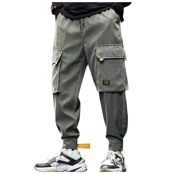 gakvov Cargo Pants For Men Men Solid Color Casual Pants Drawstring Mouth Hiking Work Pants Outdoor Clothing