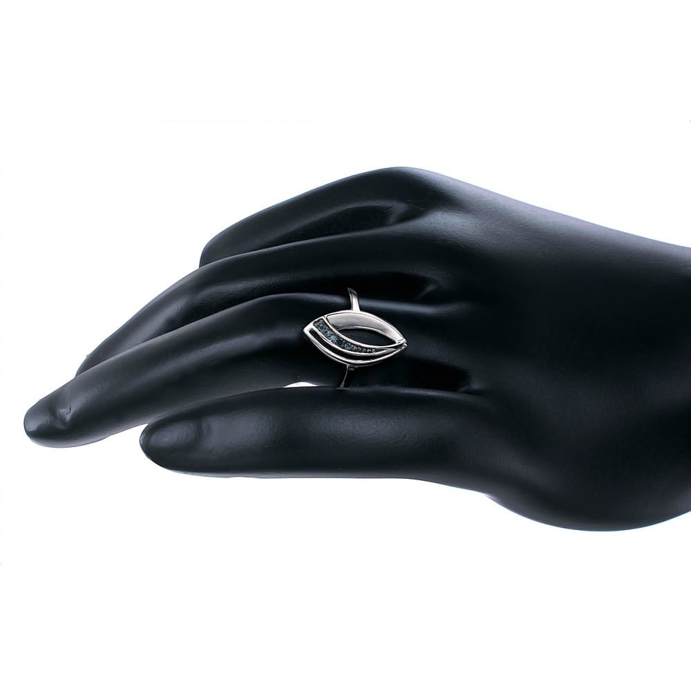 Vir Jewels 1/20 CTTW Blue Diamond Marquise Ring .925 Sterling Silver with Rhodium Size 7 Female Adult