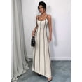 thumbnail image 4 of Women'S Sleeveless Dress Summer Contrast Color Knitted Halter Maxi Dress Khaki M, 4 of 5