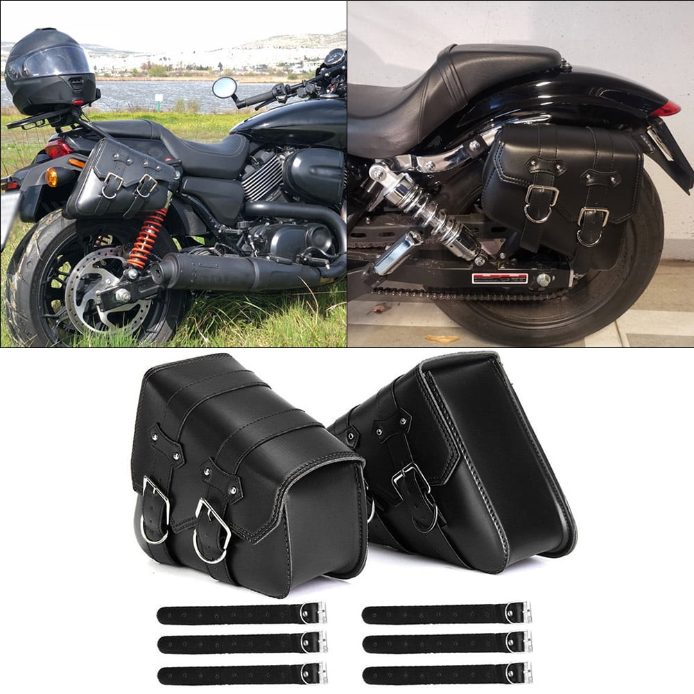 2PCS Black Mini Motorcycle PU Leather Saddle Bags Side Storage Tool Pouch 