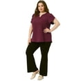 thumbnail image 3 of DARING DIVA Women's Plus V Neck Short Petal Sleeve Shirts Dressy Tops 1X Burgundy, 3 of 6