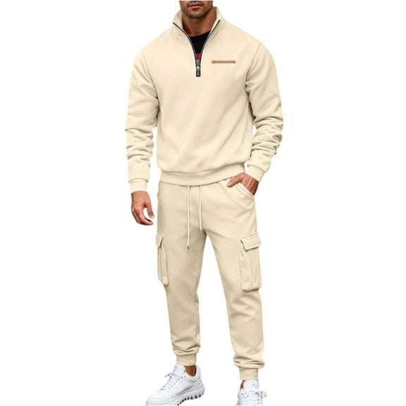 Men’s Quarter Zip Pullover Sweatshirt and Cargo Jogger Pants Two Piece Set Casual Long Sleeve Tracksuit