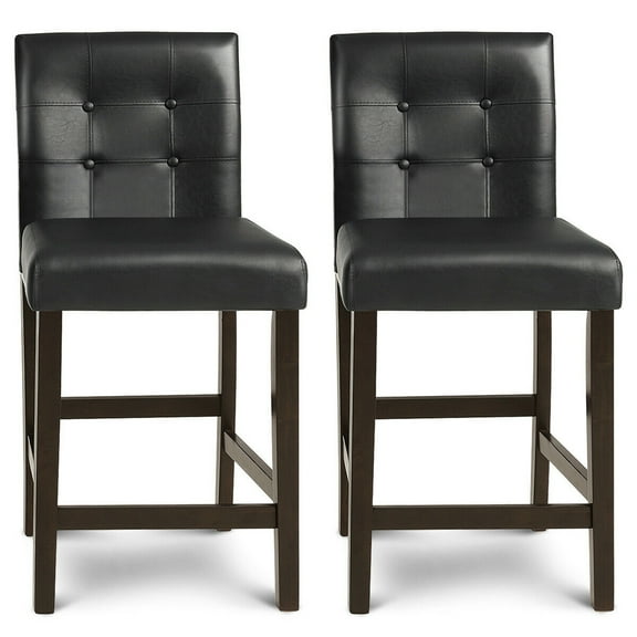 Gymax Set of 2 25inch Counter Height Barstool Pub Chair Bar Stools Rubber Wood Black