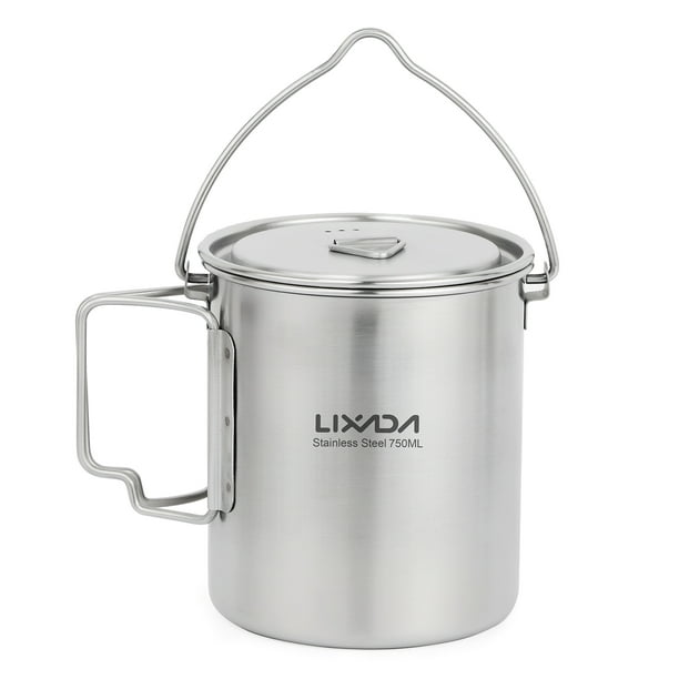 Taza para exterior Taza de agua portátil de olla de acero inoxidable de 750 ml con tapa y asa plegab Lixada Taza para exterior