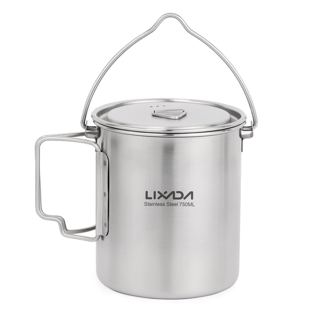 Taza para exterior Taza de agua portátil de olla de acero inoxidable de 750 ml con tapa y asa plegab Lixada Taza para exterior