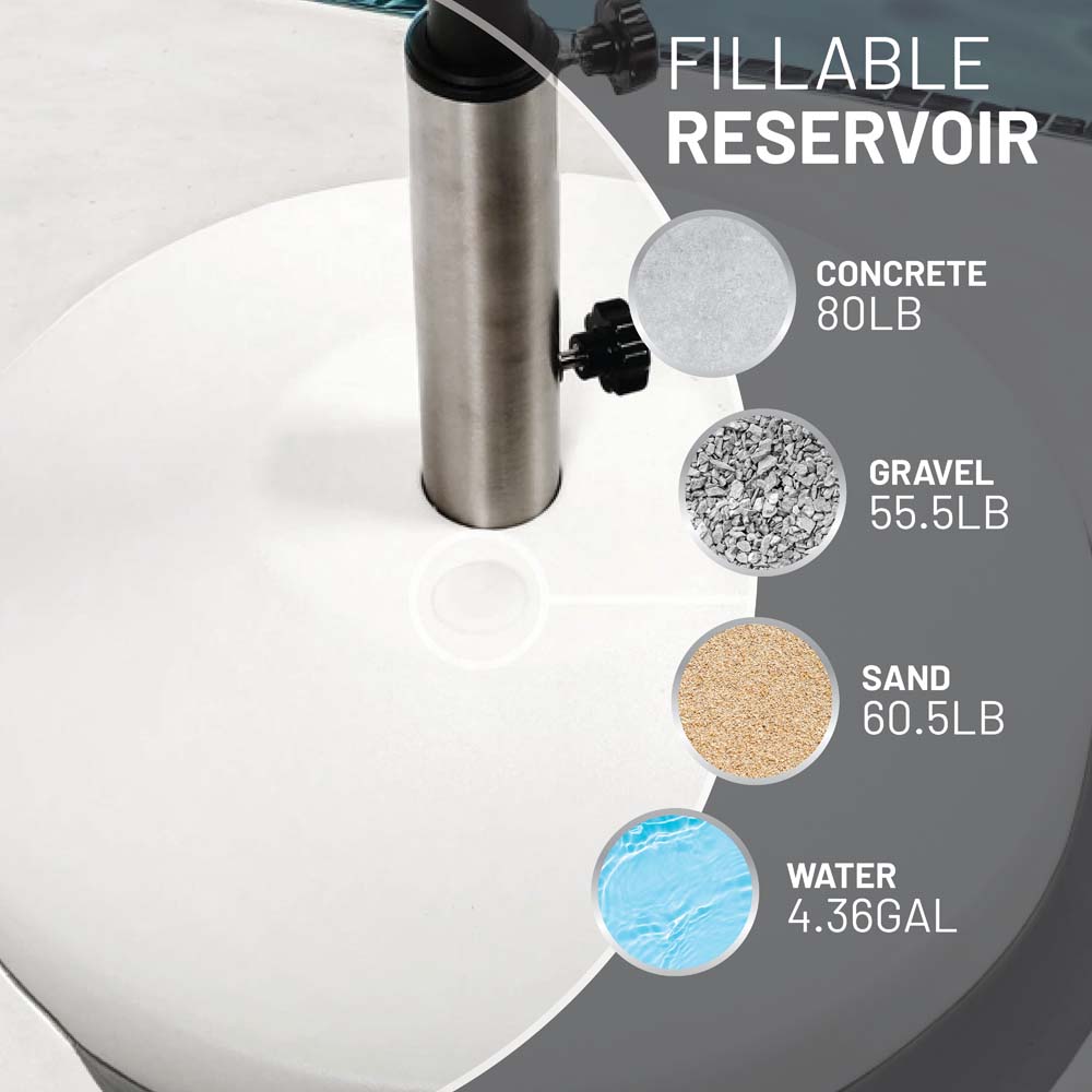 US Weight Free-Standing Fillable Umbrella Base - Rolling Base for Patio Umbrella Stand – White
