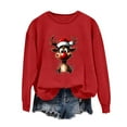 thumbnail image 2 of GUZOM Womens Christmas Reindeer Graphic Sweatshirt - Oversized Crew Neck Long Sleeves, Festive Red Style for Holiday Gatherings & Casual Wear,Size S, 2 of 4