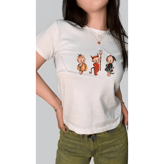 Women's "Spooky Halloween Babies" Graphic Tee Casual Shirt White