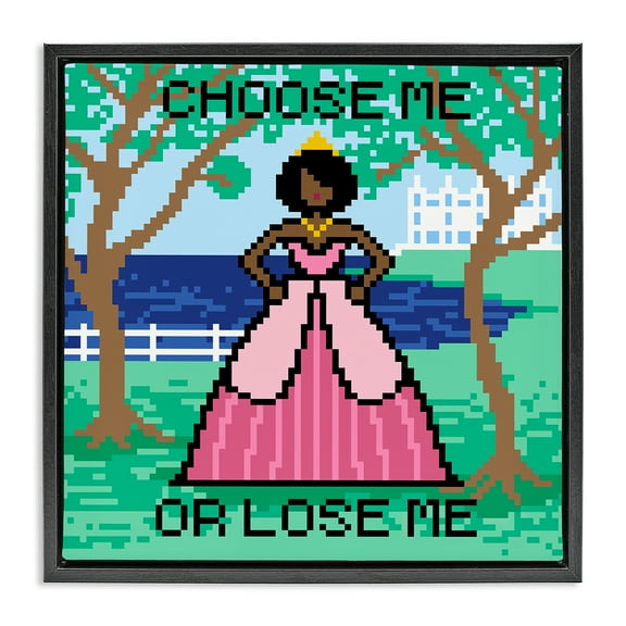 Stupell Industries Choose Me Pixel Princess People Painting Black Floater Framed Canvas Art Print Wall Art, 18 x 18