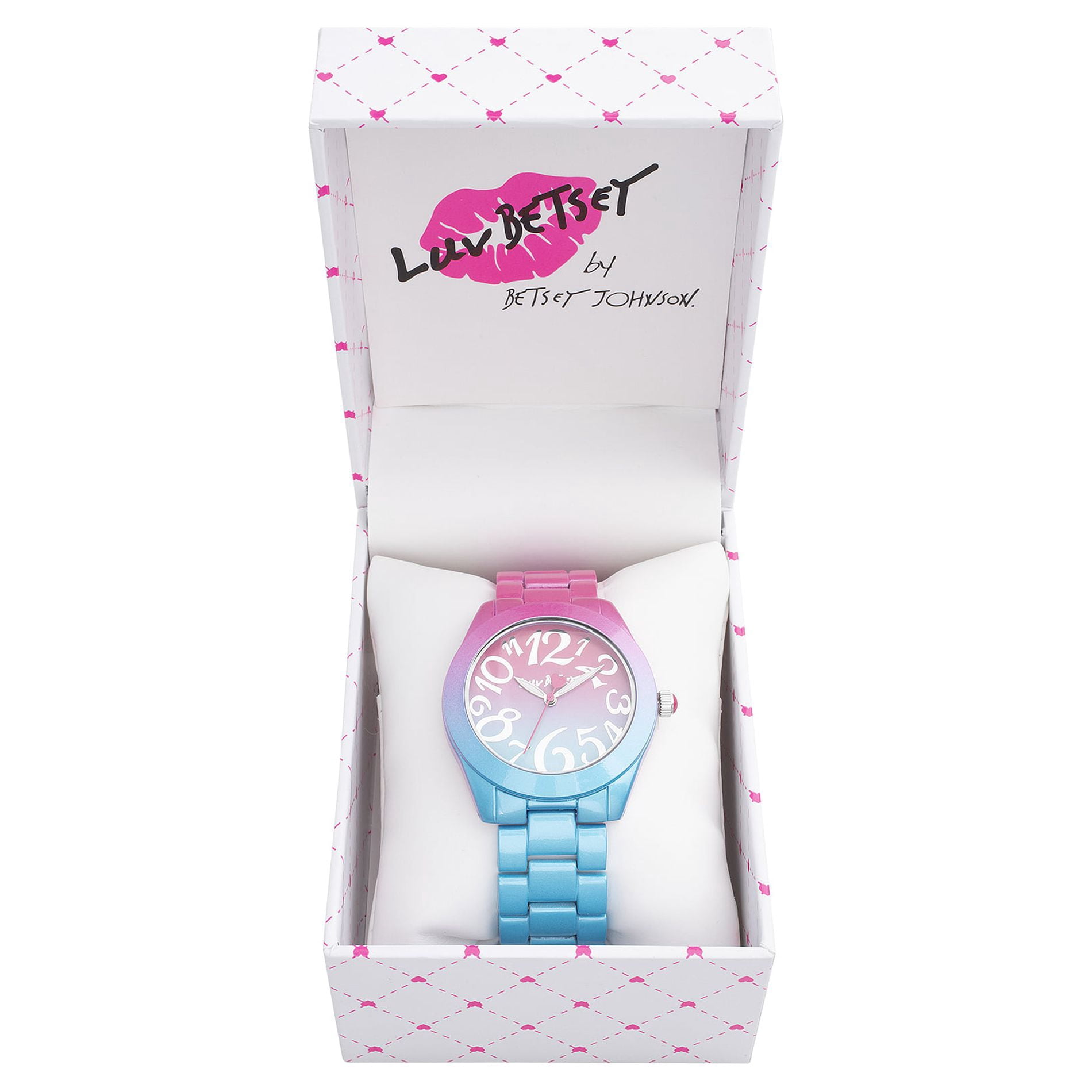 Luv Betsey Women's All Over Gradient Pink and Blue Printed Case, Dial and Band Watch
