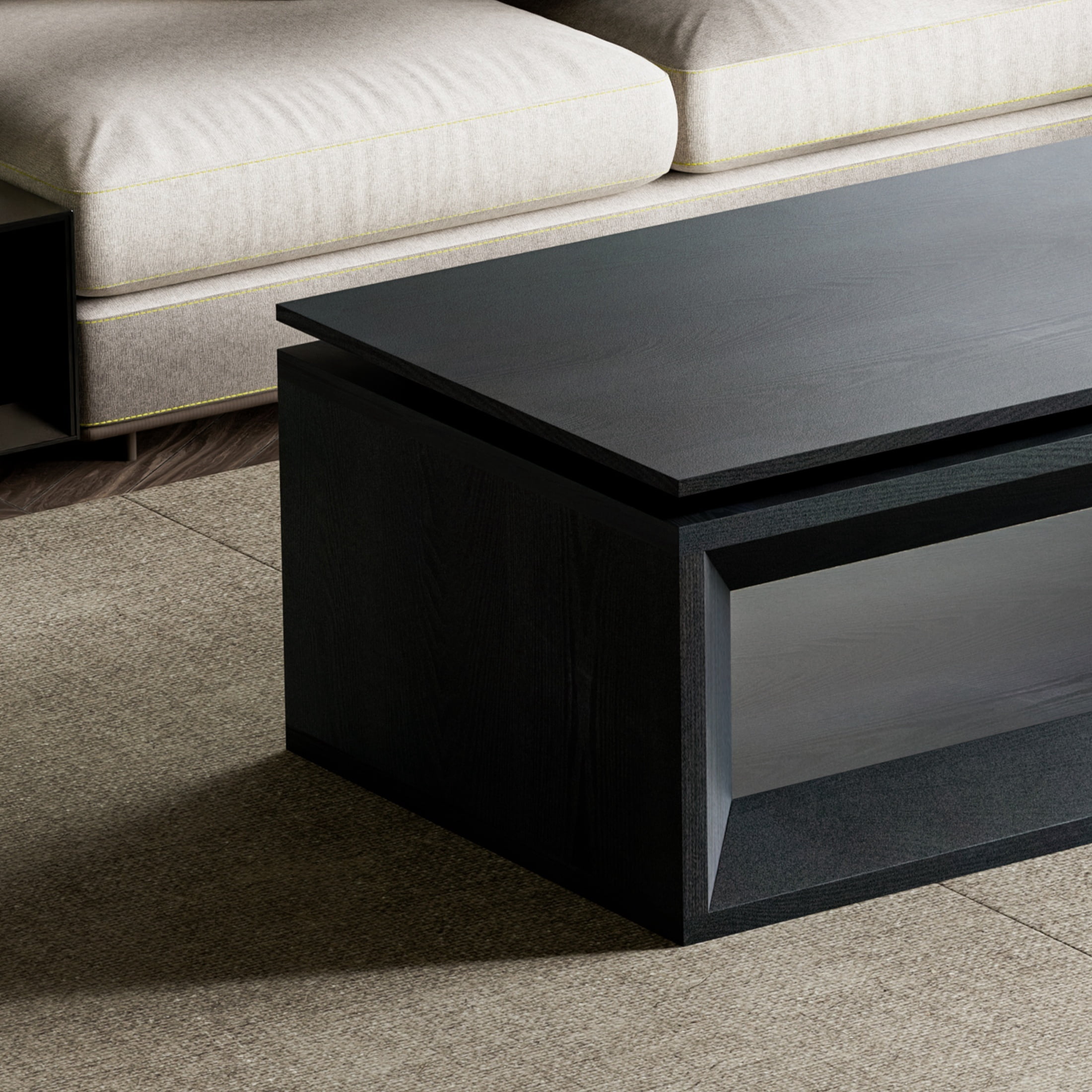 Lift-Top Adjustable Coffee Table with Hidden Storage, Solid Wood Veneered Modern End Table, Accent Cocktail Table