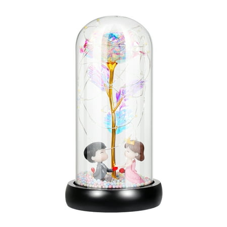

Golden Foil Rose in Glass Dome with LED Lights Gift Box for Valentine s Day Mother s Day Anniversary Wedding Adornment
