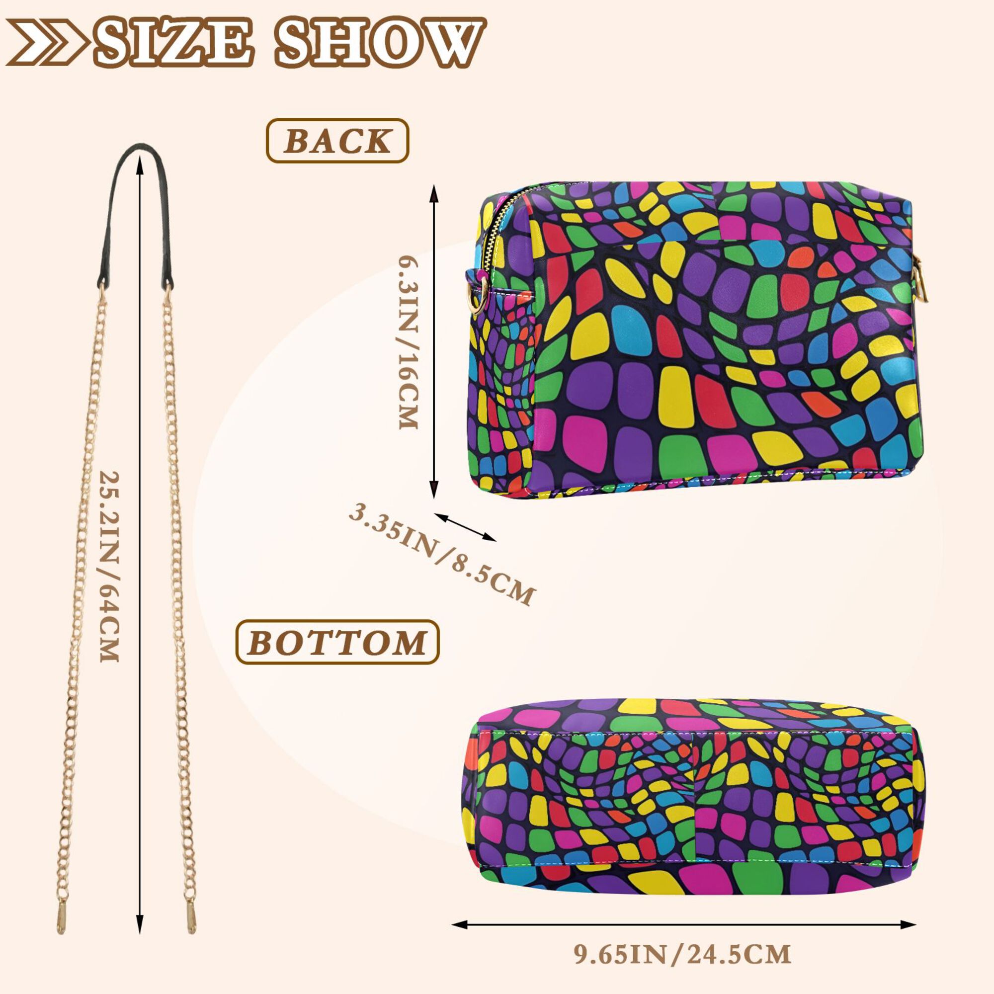 FORMRS Women Crossbody Purse with Chain Strap Vegan Leather Shoulder Handbag, Colorful Psychedelic