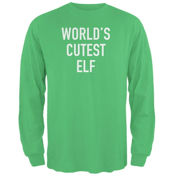 Christmas Worlds Cutest Elf Irish Green Adult Long Sleeve T-Shirt - X-Large