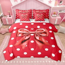 Manfei Cartoon Red Bowknot 7-Piece Twin Bedding Sets for Female Girls Child,Polka Dots Bedding Comforter Set,Kawaii Bow Tie Breathable Sheet Sets,Super Cozy Room Decor,Reversible