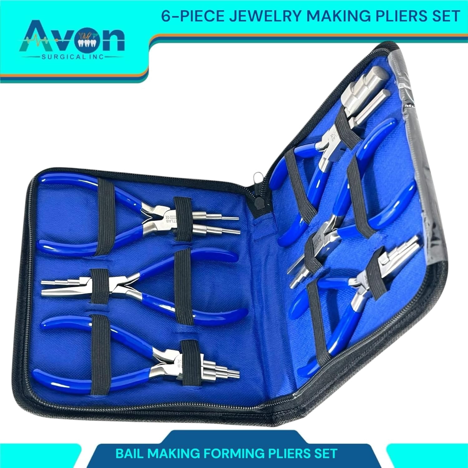 Crafts & Jewelry Making Pliers, Non-Slip - for Making Bail, Rings, Loops, and More - Stainless Steel - with Storage Pouch (Set of 6pcs)