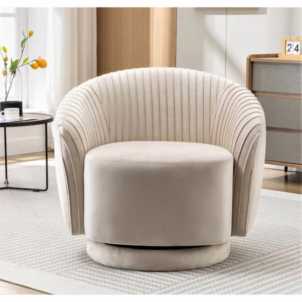 Silla de barril giratorio de terciopelo de 366 grados, sillón moderno de acento plisado con base resistente y cojín acolchado grueso