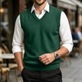 thumbnail image 2 of Dwellite Sweater Vest for Men Casual Sleeveless Knit Pullover V Neck Solid Knit Business Office Fall Winter Sweaters Dark Green L, 2 of 8