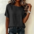 thumbnail image 6 of VBVC Women's Linen Blend Short Sleeve Shirt , Casual Crew Neck Blouse For Women, Ladies' Lightweight Loose Fit Tunic Top,Black,S-2XL, 6 of 7