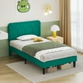 thumbnail image 2 of VECELO Twin Size Bed Frame with Adjustable Headboard, Upholstered Platform Bed Frame with Wooden Slats Support, No Box Spring Needed, Dark Green, 2 of 11