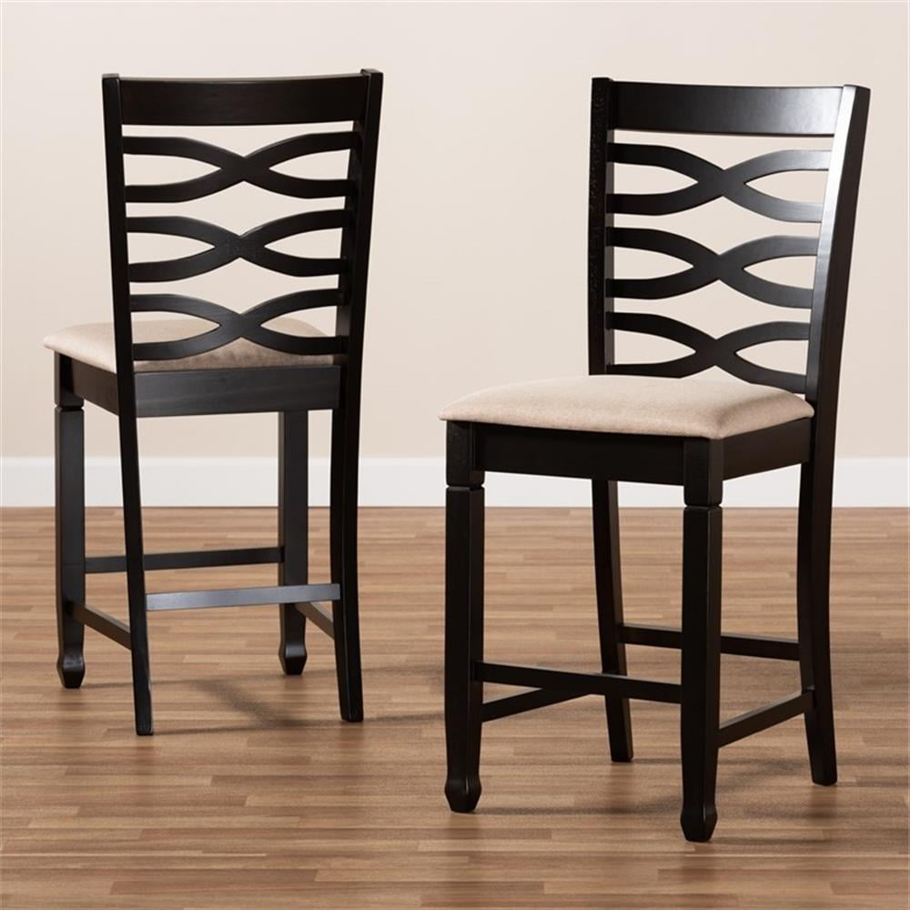 Baxton Studio Lanier Modern and Contemporary Sand Fabric Upholstered Espresso Brown Finished Wood Counter Height Pub Chair Set (Set of 2)