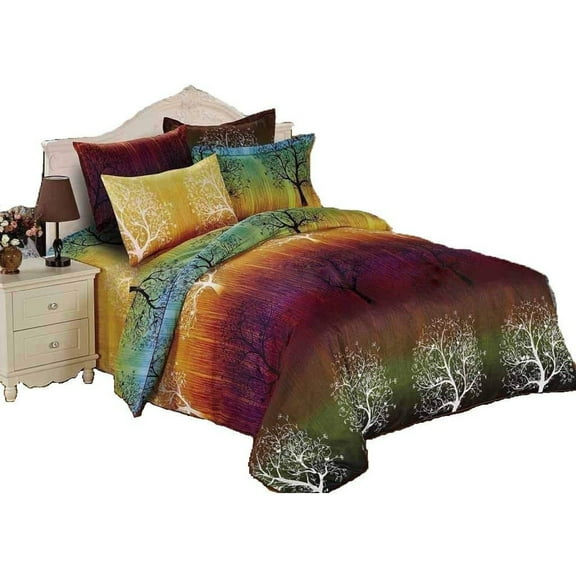 Bilot Rainbow Tree 5pc Duvet Bedding Set: Duvet Cover, Two Pillow Shams and Two Standard Pillow Shams (Queen, 5)