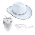 thumbnail image 4 of Cowgirl Costume for Women, Bling Cowboy Hat with Heart Glasses Bandana, Carnival Dress up Supplies, 3 PCS Cowgirl Pack for Parties, 4 of 9