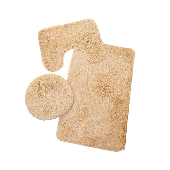 3 Pcs Bathroom Rugs Set Bathroom Bath Mat Ultra Soft Non Slip and Absorbent Bath Rugs Chenille Super Soft, Bath Rug, Contour, Toilet Lid Cover Khaki