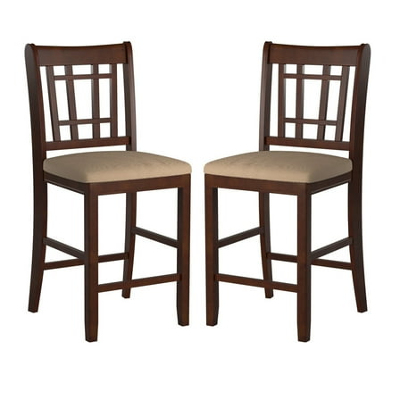 Counter Height Chairs Set of 2 - Wooden Dining Chairs - Dark Brown & Cream Finish