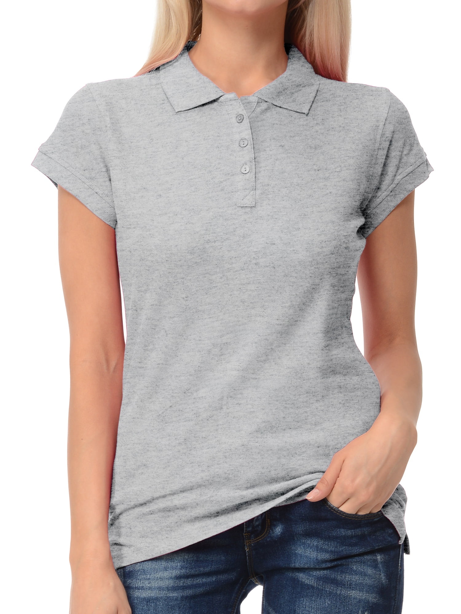 Basico Basico Grey Melange Polo Collared Shirts For Women 100 Cotton