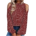 thumbnail image 1 of IROINNID en Solde T-Shirt à Manches Longues en Polyester pour Femmes Confortable Été Imprimé Floral Col Rond Épaules Dénudées Blouses Amples, Rouge, 1 of 7