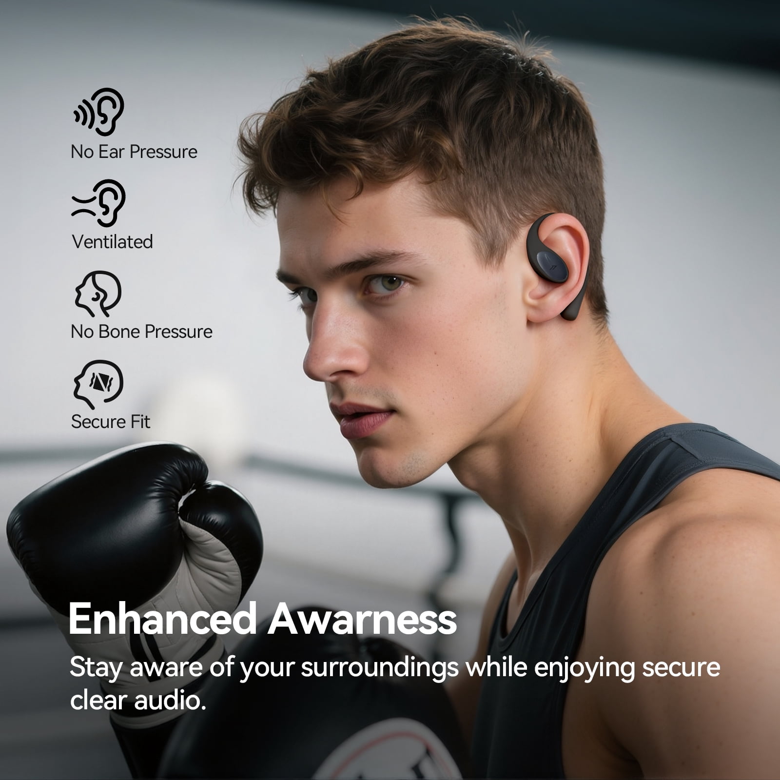 1MORE S51 Open Ear Wireless Headphones, Black with Mic, Hi-Fi Sound, Secure Fit