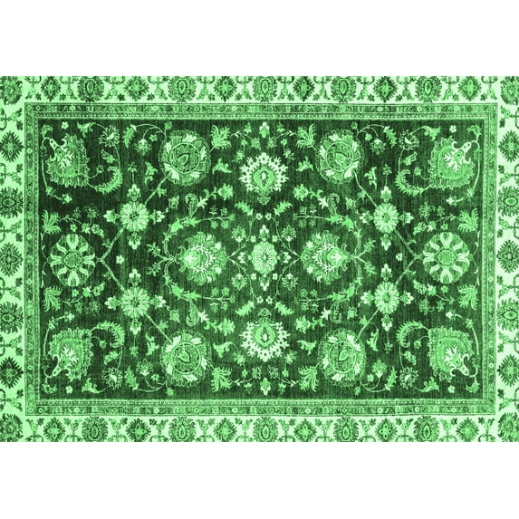 Ahgly Company Indoor Rectangle Oriental Emerald Green Traditional Area Rugs, 7' x 10'