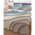 thumbnail image 2 of Navy Blue Brown Ombre Summer Quilt Set King Size,Soft Microfiber Quilted Bedding Set with 2 Pillow Shams,Modern Geometric Abstract Cream Lightweight All Season Bedspread Coverlet for Bedroom 96"x106", 2 of 6