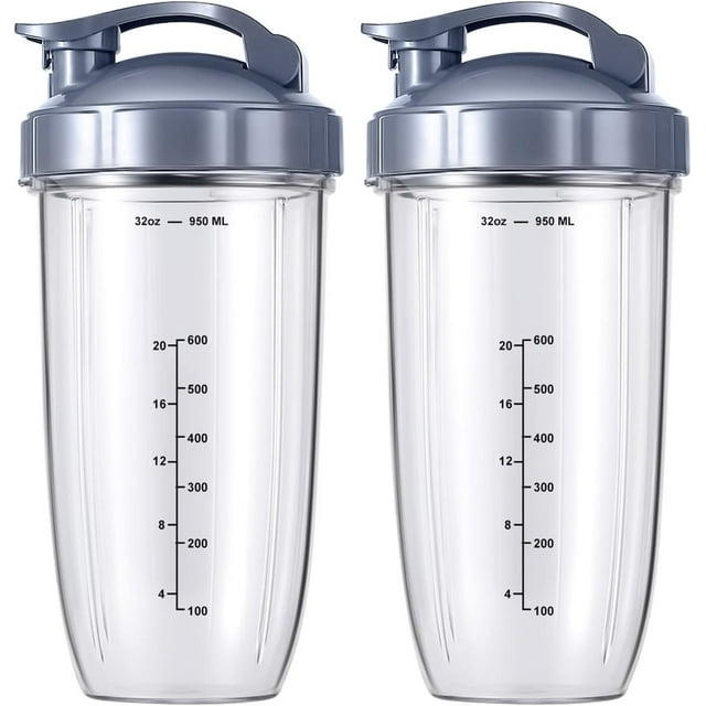 Pièces de Rechange Accessoire de Mélangeur - avec 2x Couvercle Rabattable à Emporter - Gobelets de Mélangeur de Remplacement - Accessoires de Mélangeur - Convient pour NutriBullet 600W/900W Accessoires de Mélangeur
