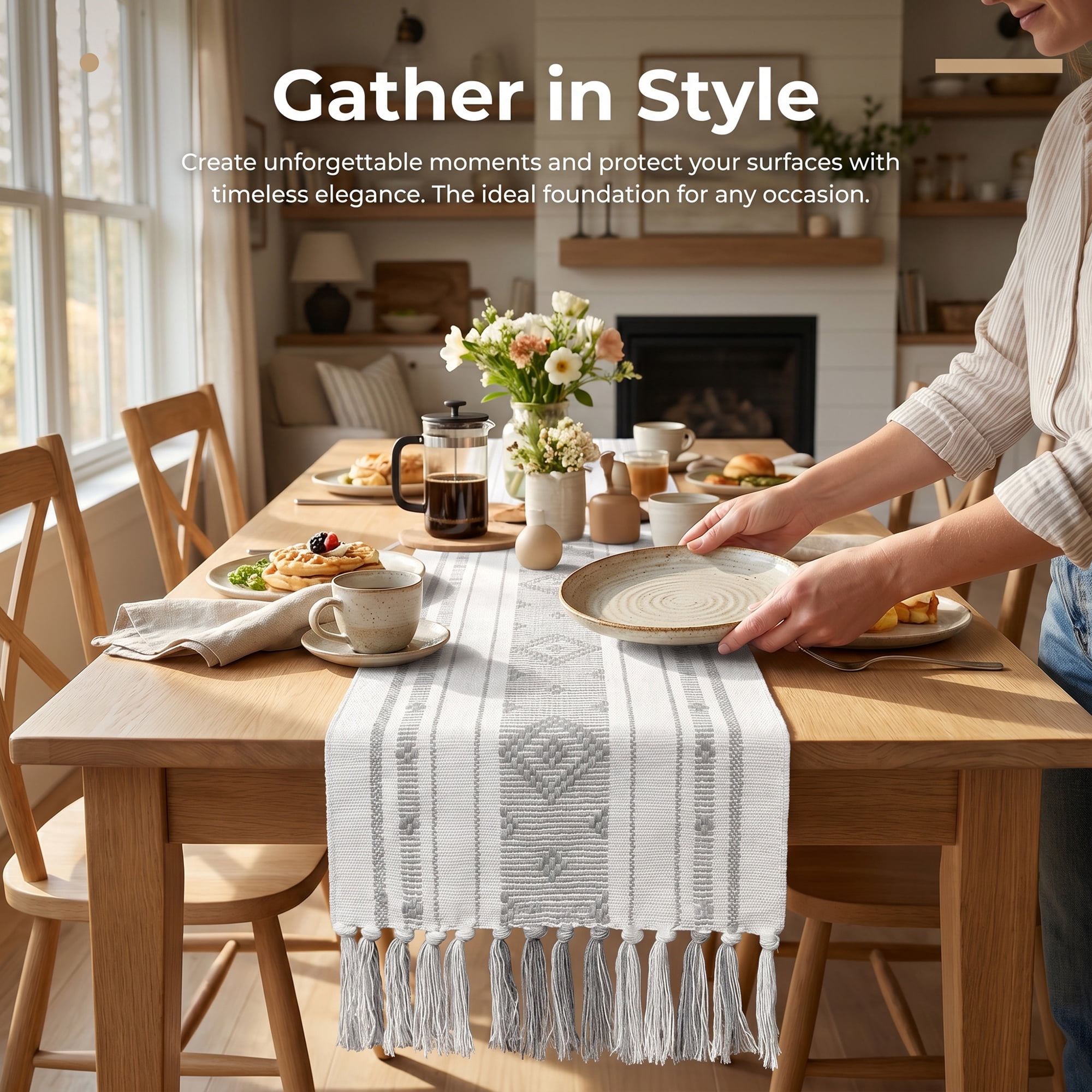 Unique Bargains Decorative Durable Washable Cotton Kitchen Runner Light Gray 13.8" x 70.9"