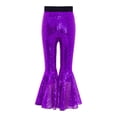 thumbnail image 6 of Haitryli Disco Theme Party Wear for Girls Sequins Jazz Dance Outfits  Shiny Mesh Ruffle Tank Top with Flare Pants Dancewear Purple 8, 6 of 7